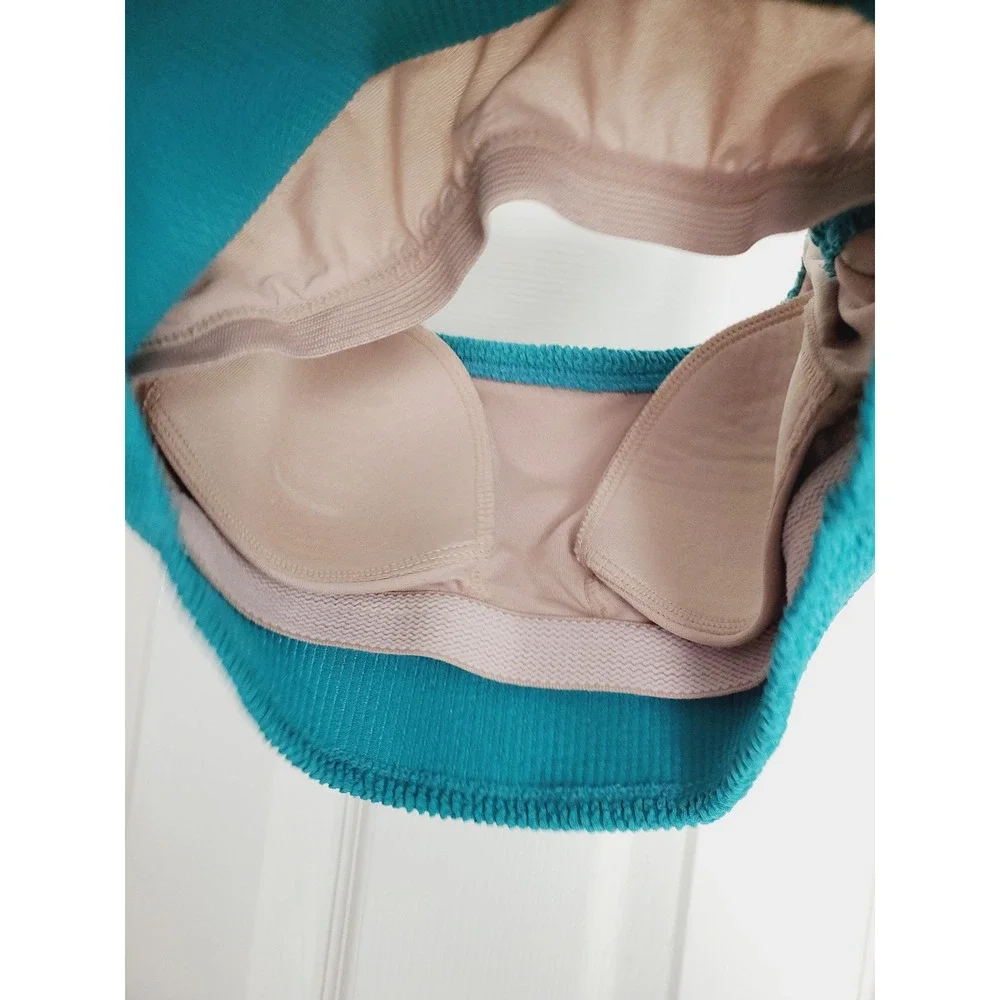 Bikini‎ Set Teal Textured Smocked High Waist Two Piece Swimsuit S/M